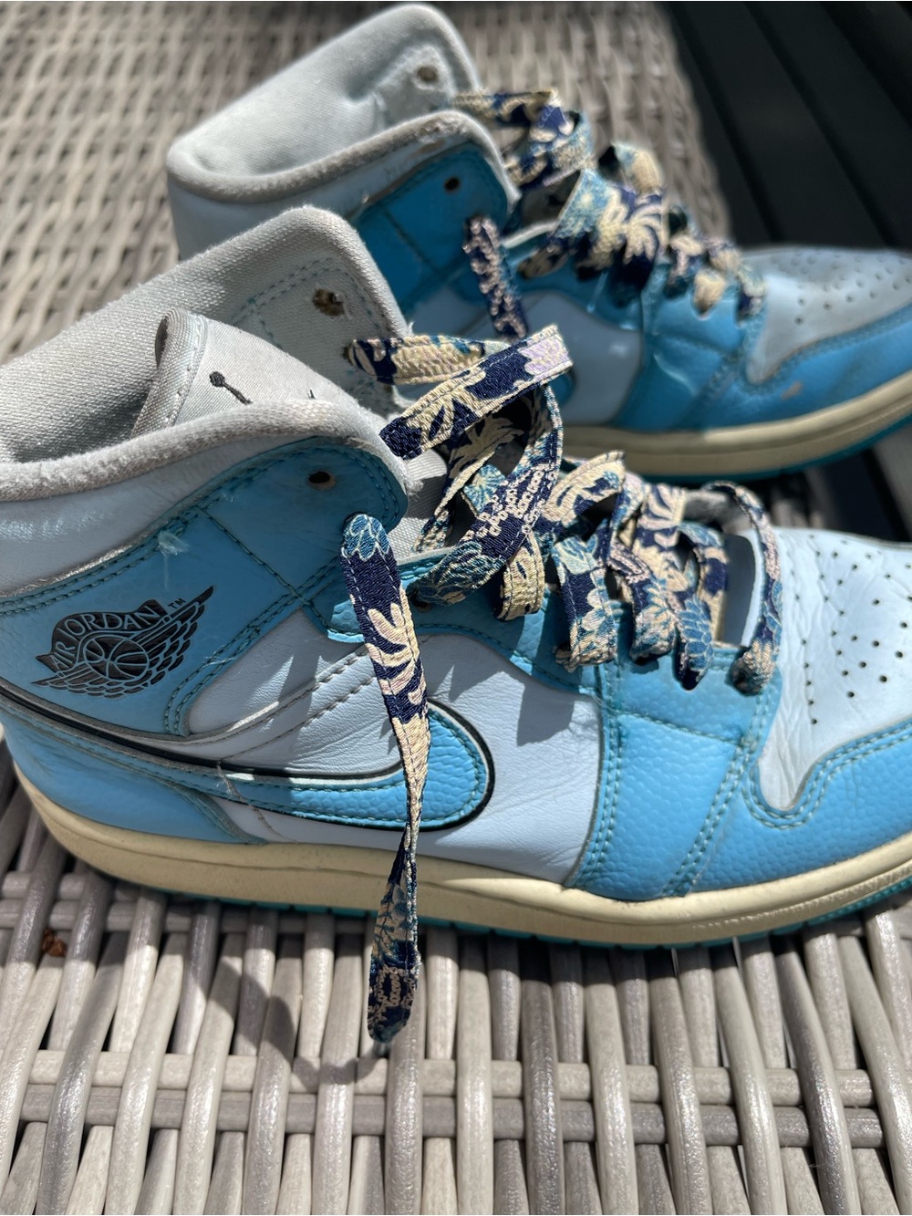 Jordan Light Blue and White High-Top Sneakers